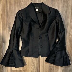 Margalit Silk Wool Fabulous Flounce Lace Sleeves Vtg Lined Button Crop Jacket 6